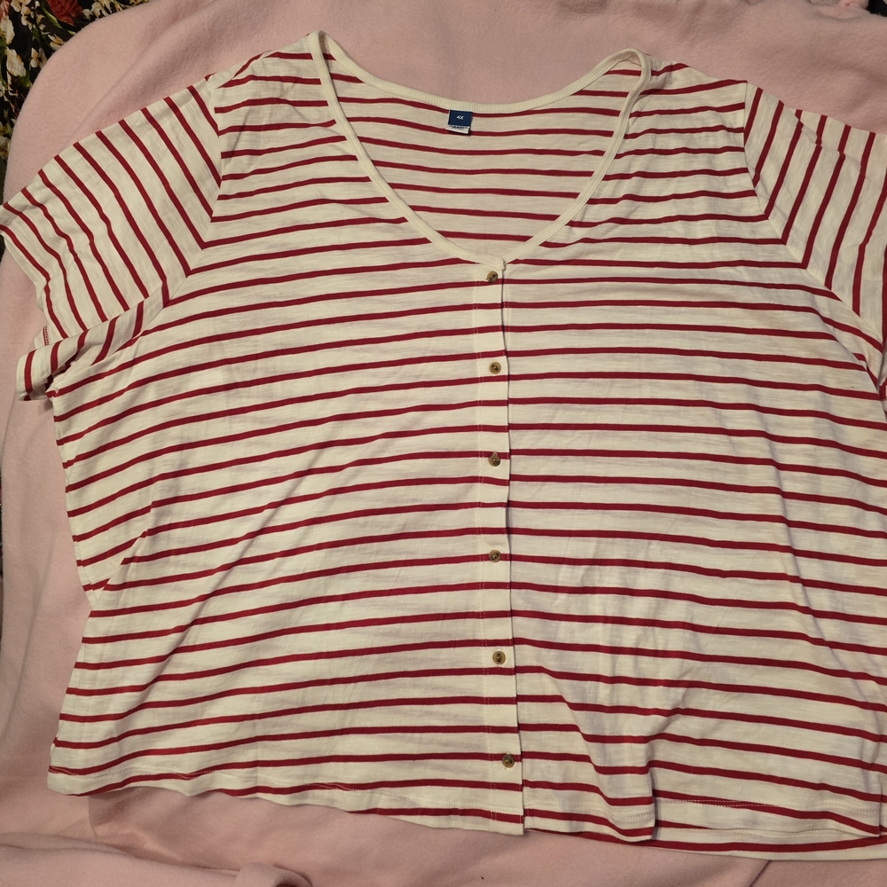 Old Navy Red and White Short Sleeve Button Down Shirt